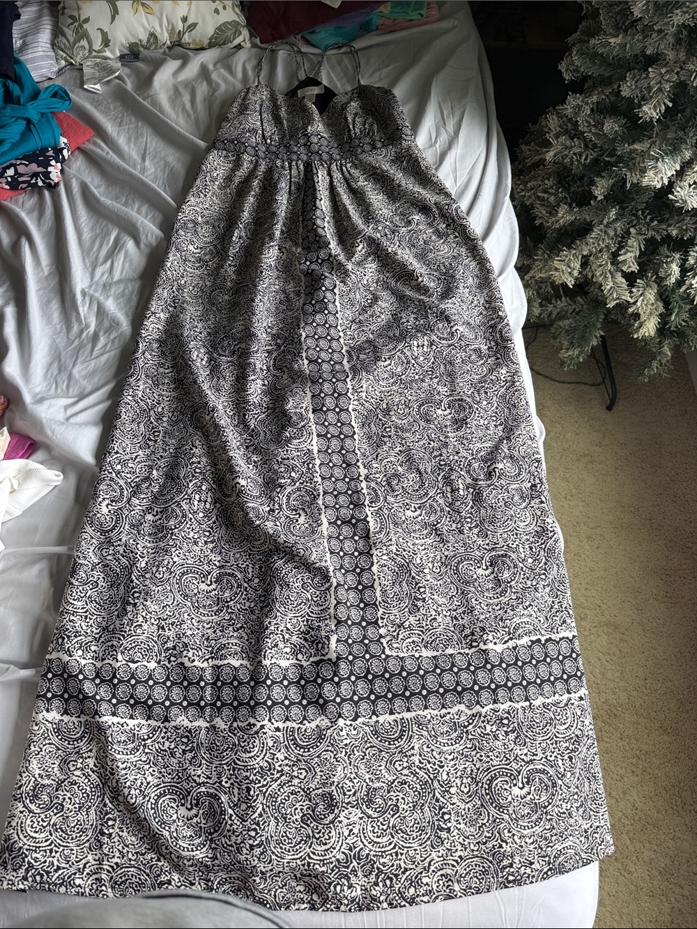 LOFT Black and White Paisley Maxi Skirt with Border Panels